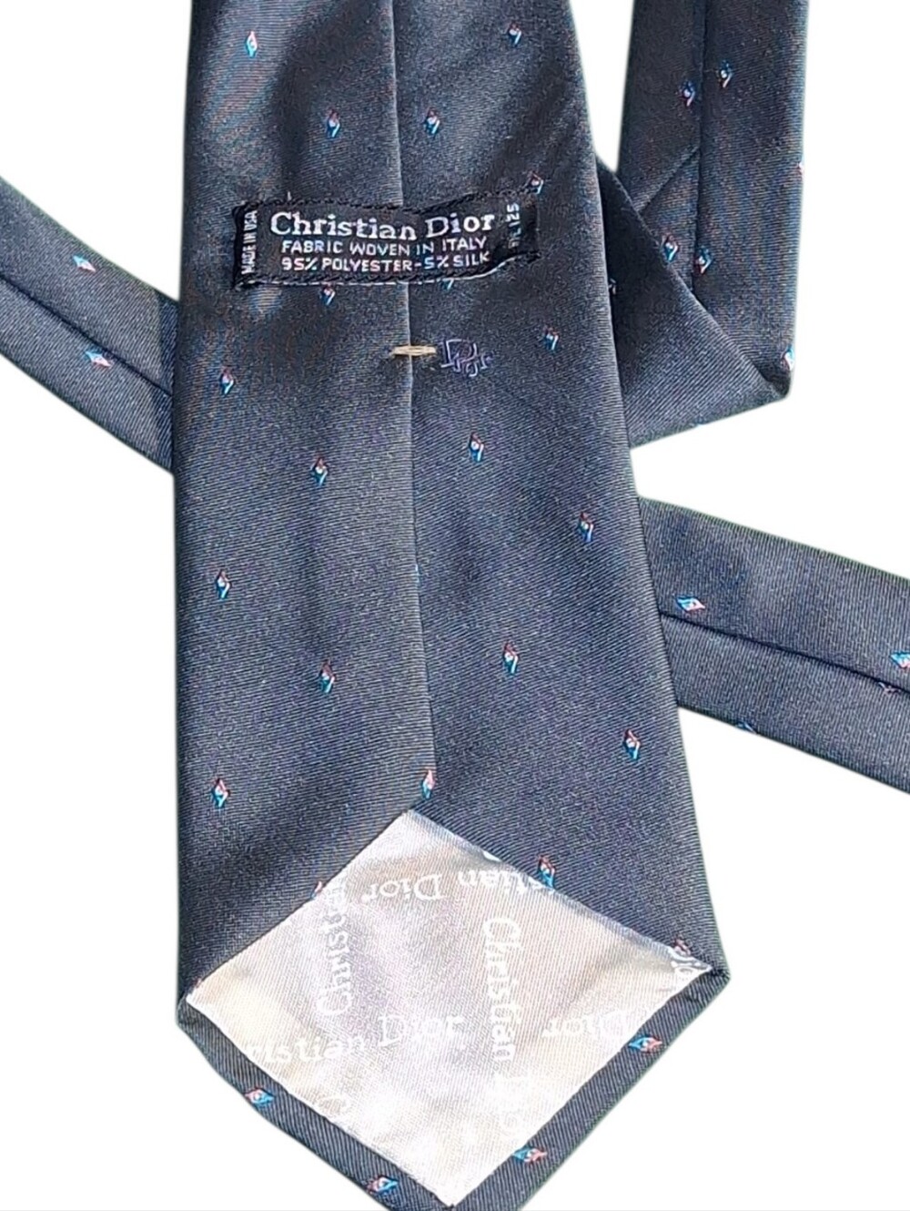 Vintage Christian Dior Necktie Gray Geometric Silk Blend Woven Italy Made USA